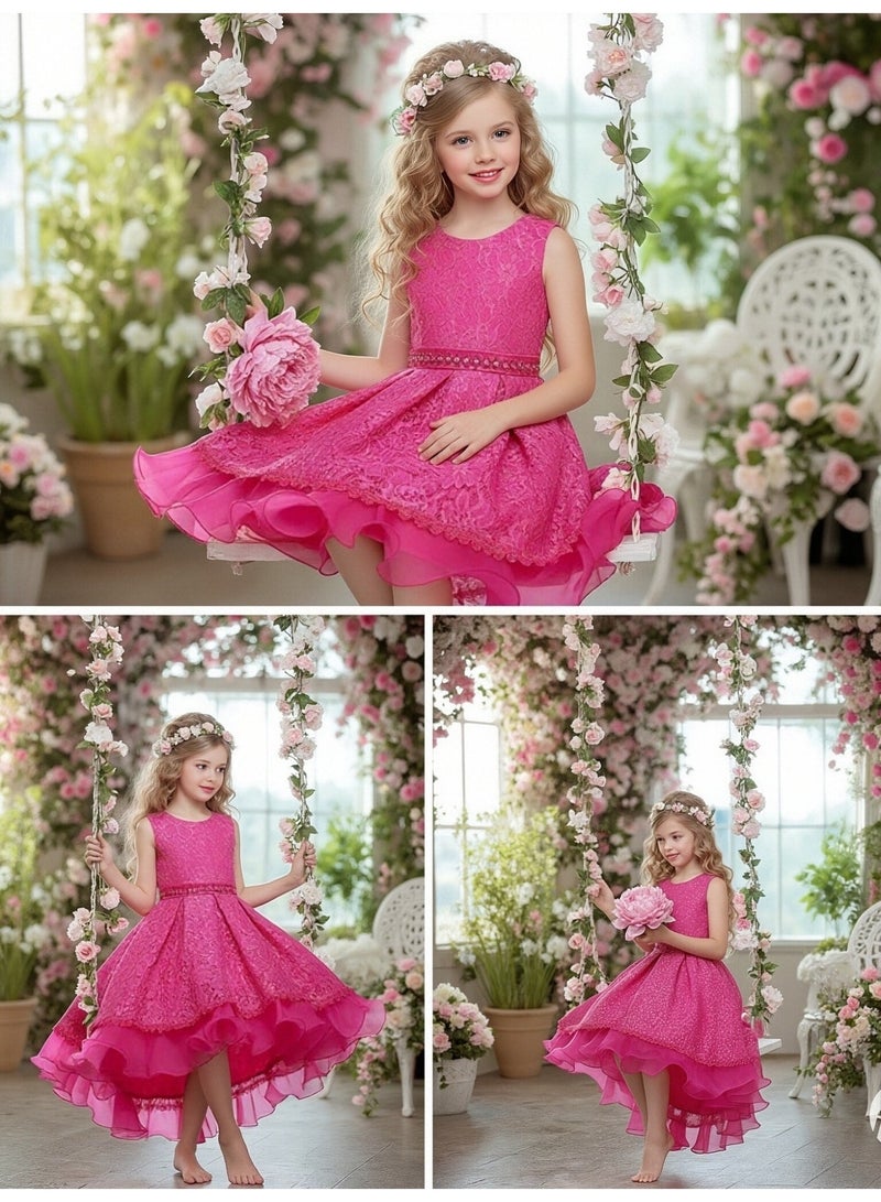 Girls Princess Dress Up Wedding Dress Maix Party Flower Lace Long Tailing Dress Tulle - Image 5